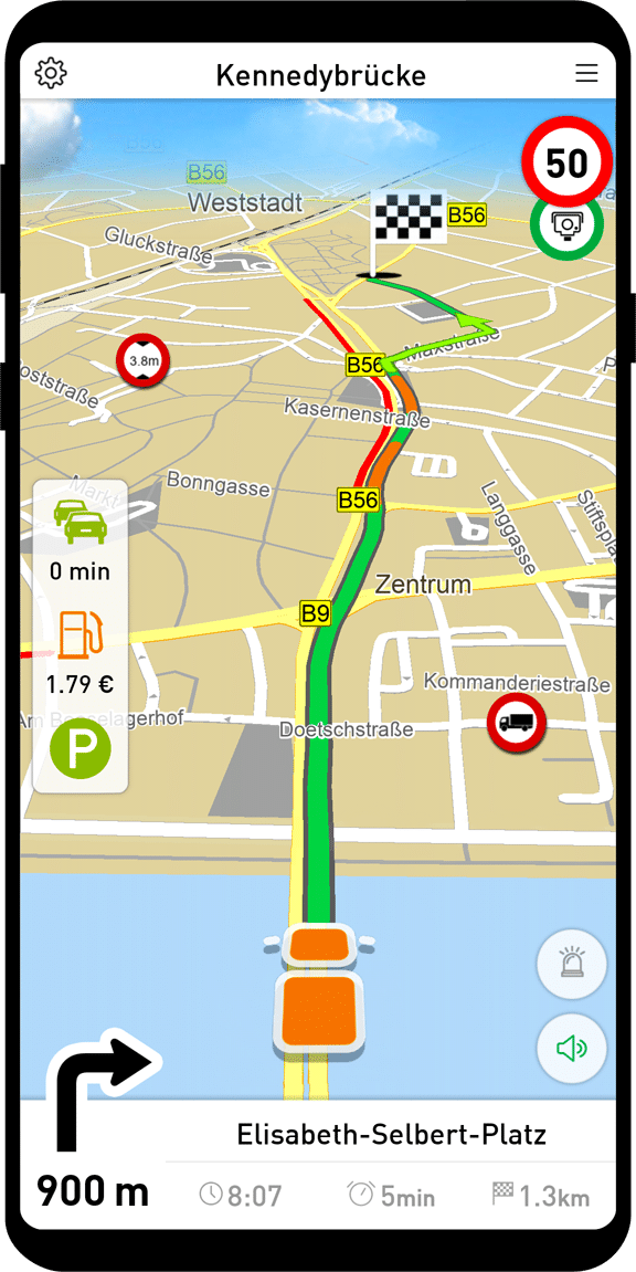 Screenshots MapTrip LKW Ziel Weiherstrasse 3komma8